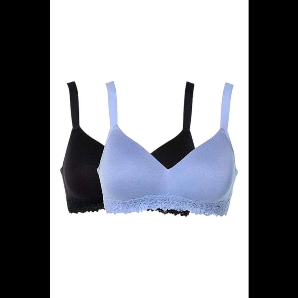 Comfort Code Women's 2pk Lined Lace Trim Wireless Bra Black/Periwinkle - Regular